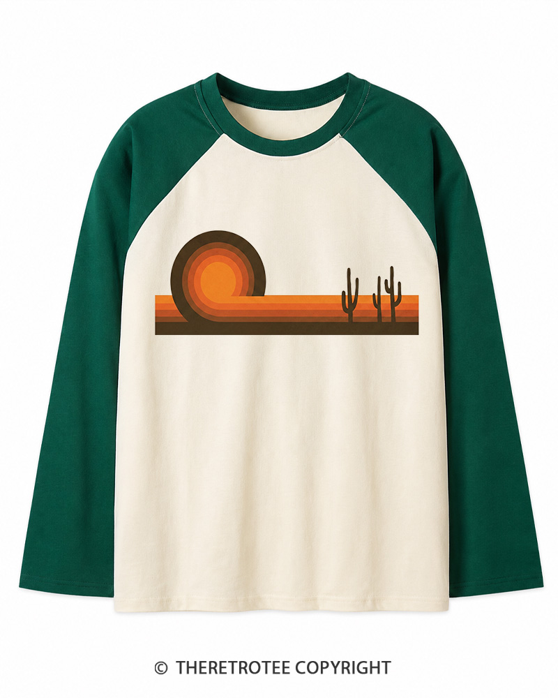 TheRetroTee Desert Horizons 1970s Long Sleeve Raglan T-Shirt