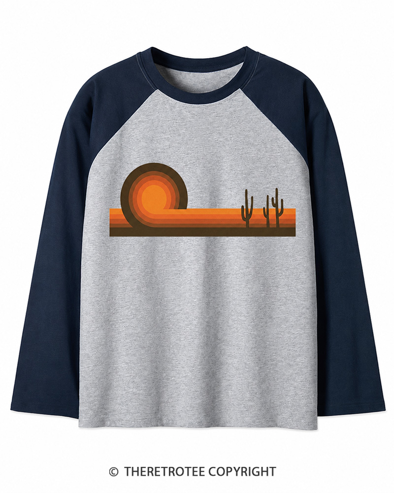 TheRetroTee Desert Horizons 1970s Long Sleeve Raglan T-Shirt