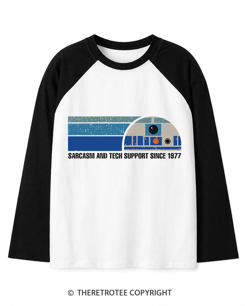 TheRetroTee Sarcasm And Tech Support 1970s Long Sleeve Raglan T-Shirt