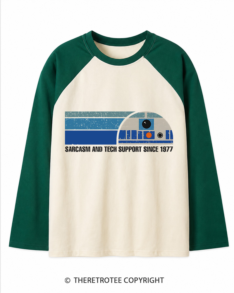 TheRetroTee Sarcasm And Tech Support 1970s Long Sleeve Raglan T-Shirt