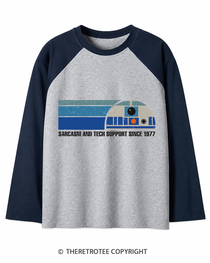 TheRetroTee Sarcasm And Tech Support 1970s Long Sleeve Raglan T-Shirt