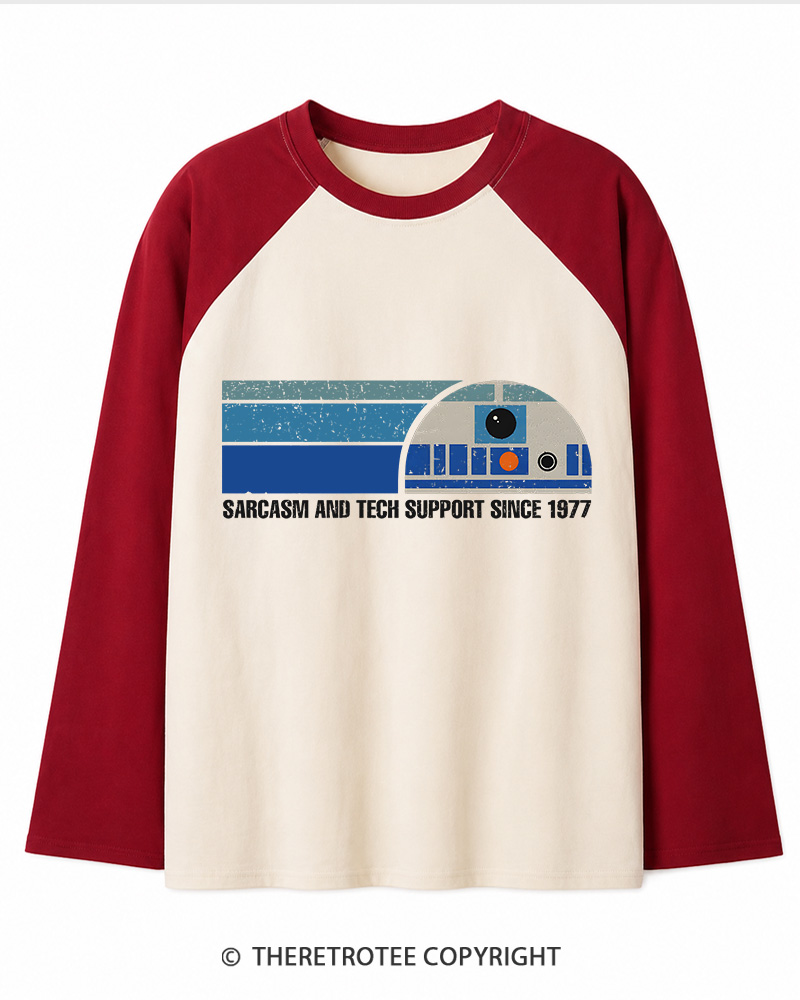 TheRetroTee Sarcasm And Tech Support 1970s Long Sleeve Raglan T-Shirt