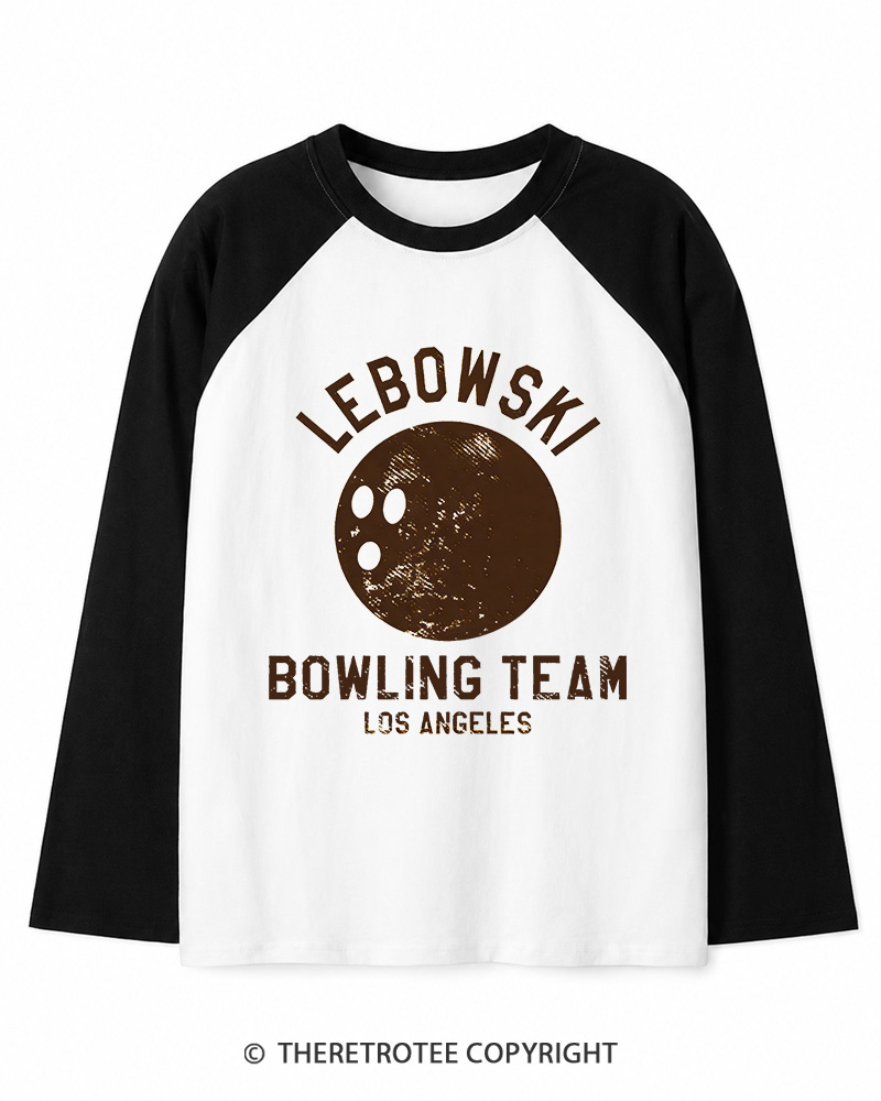 TheRetroTee Lebowski Bowling Team Los Angeles 1980s Long Sleeve Raglan T-Shirt
