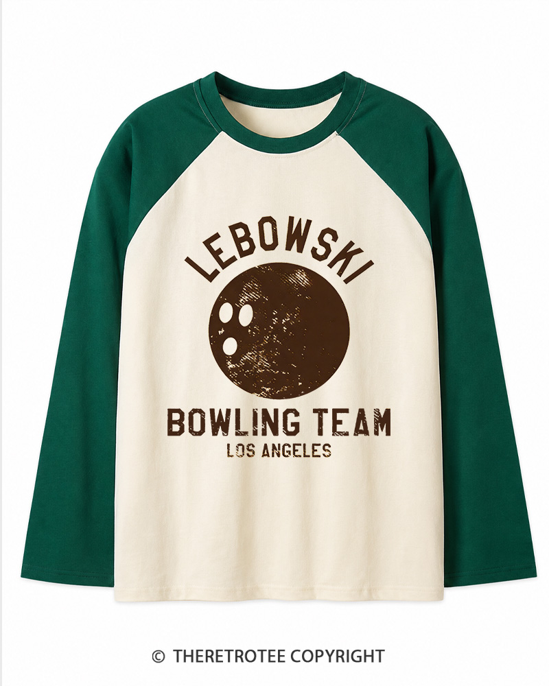 TheRetroTee Lebowski Bowling Team Los Angeles 1980s Long Sleeve Raglan T-Shirt