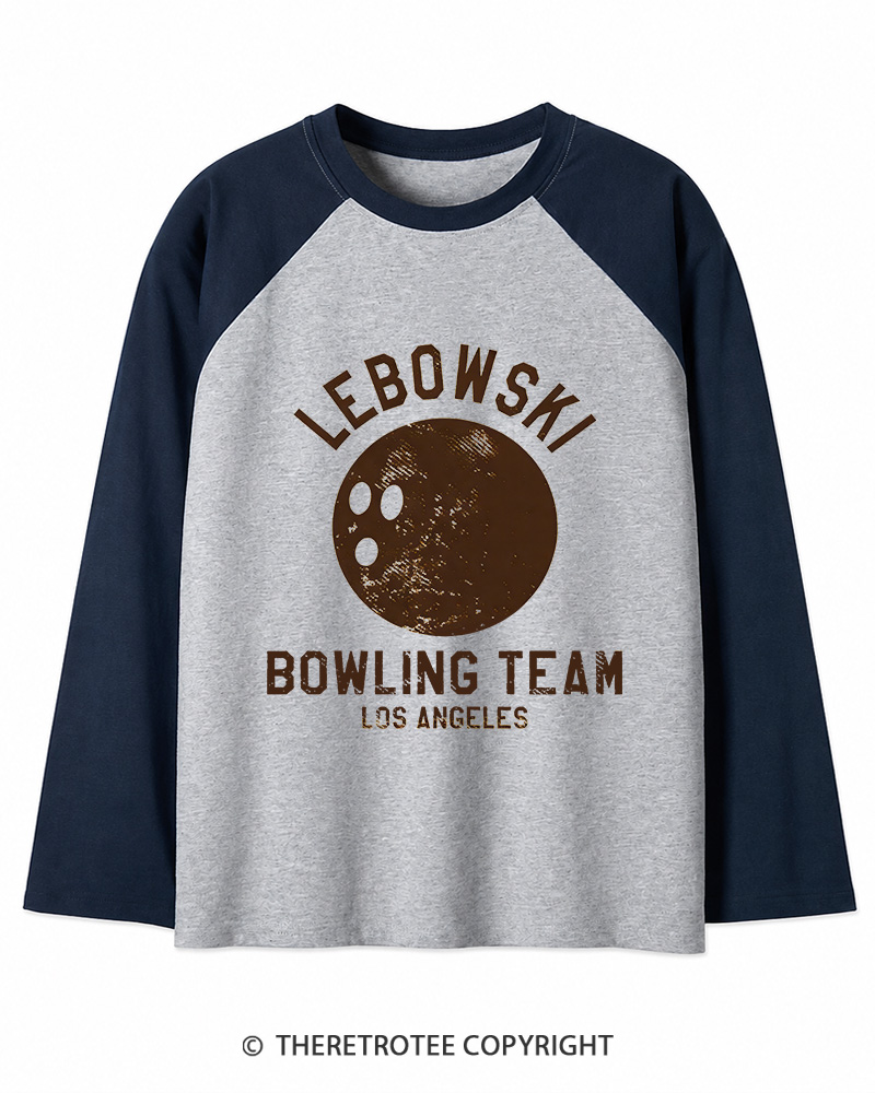 TheRetroTee Lebowski Bowling Team Los Angeles 1980s Long Sleeve Raglan T-Shirt