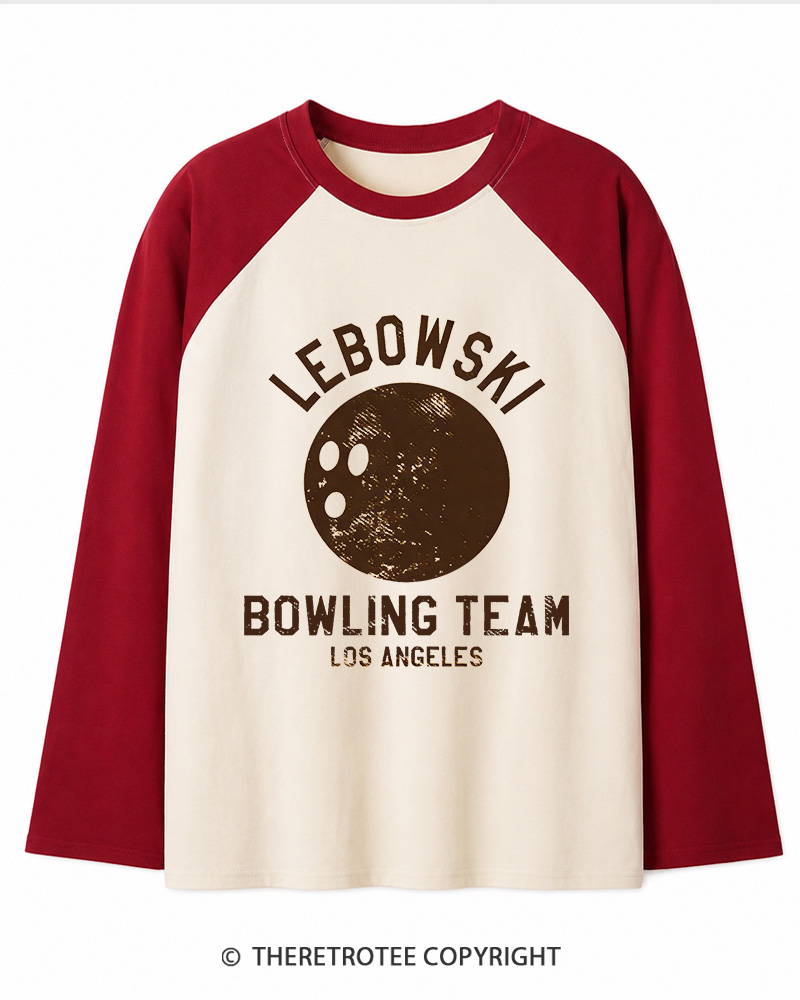 TheRetroTee Lebowski Bowling Team Los Angeles 1980s Long Sleeve Raglan T-Shirt