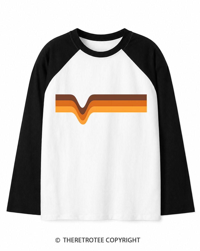 TheRetroTee 1970s Stripes Brown Orange Yellow Long Sleeve Raglan T-Shirt