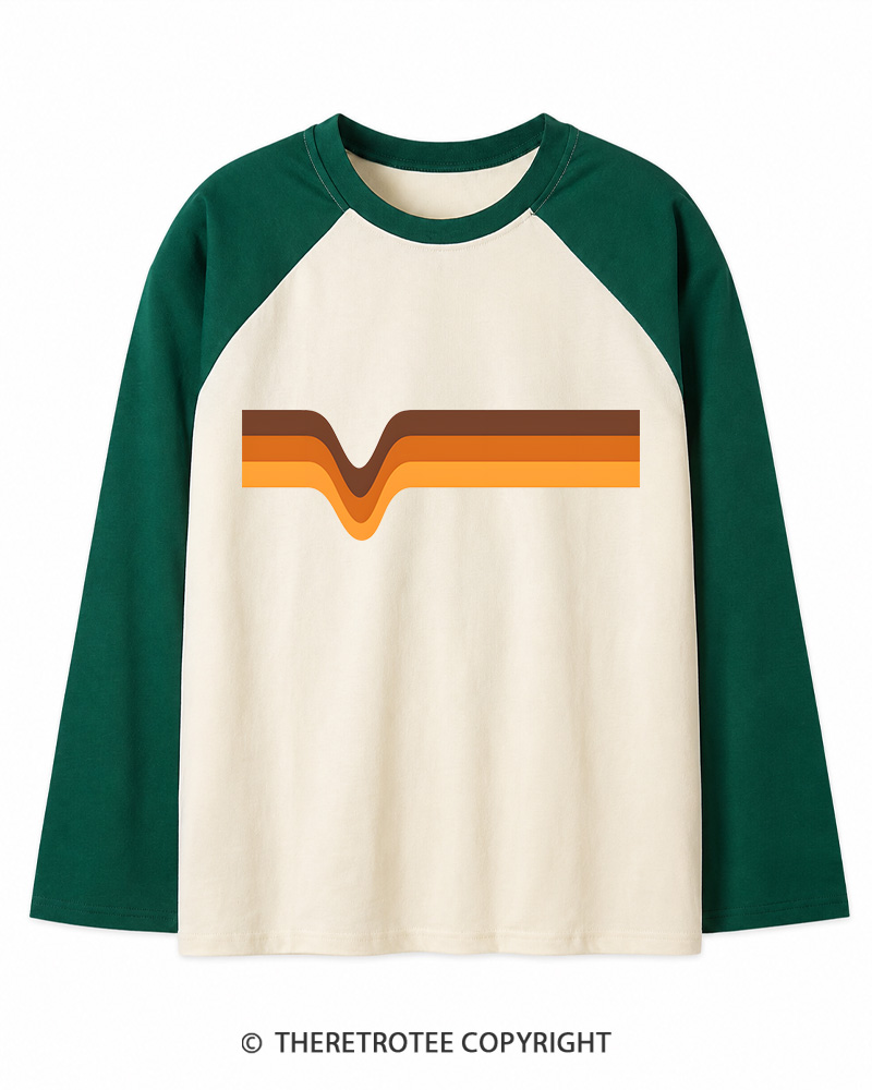 TheRetroTee 1970s Stripes Brown Orange Yellow Long Sleeve Raglan T-Shirt