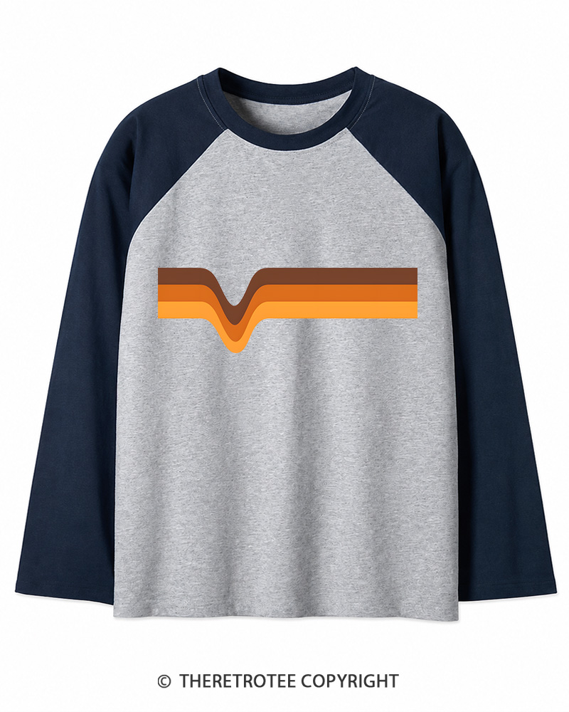 TheRetroTee 1970s Stripes Brown Orange Yellow Long Sleeve Raglan T-Shirt