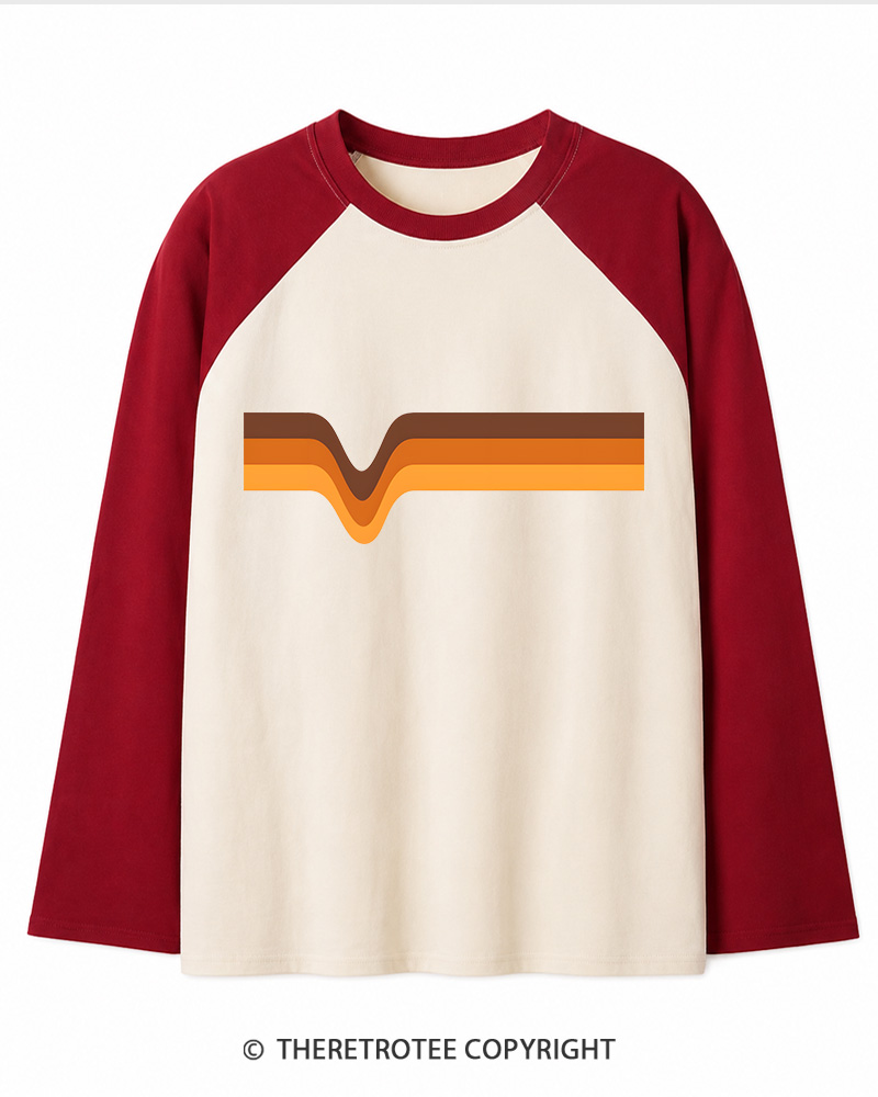 TheRetroTee 1970s Stripes Brown Orange Yellow Long Sleeve Raglan T-Shirt