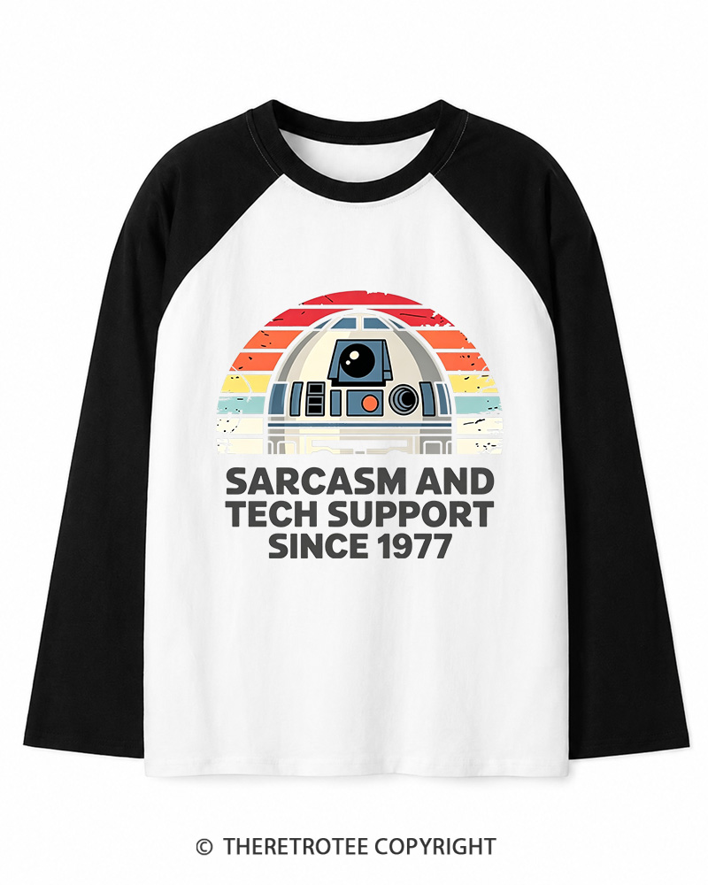 TheRetroTee Sarcasm And Tech Support Since 1977 Long Sleeve Raglan T-Shirt