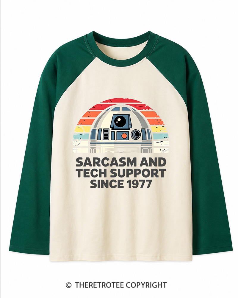 TheRetroTee Sarcasm And Tech Support Since 1977 Long Sleeve Raglan T-Shirt