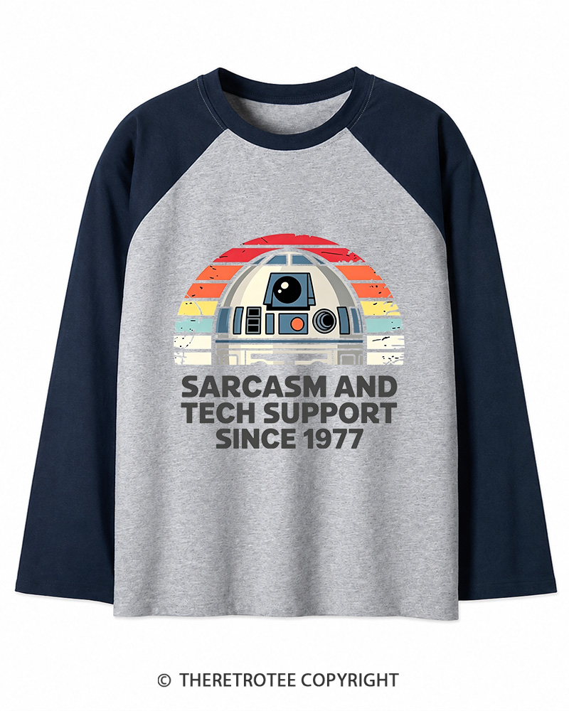 TheRetroTee Sarcasm And Tech Support Since 1977 Long Sleeve Raglan T-Shirt