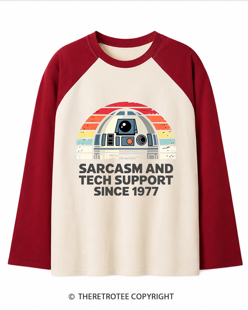 TheRetroTee Sarcasm And Tech Support Since 1977 Long Sleeve Raglan T-Shirt