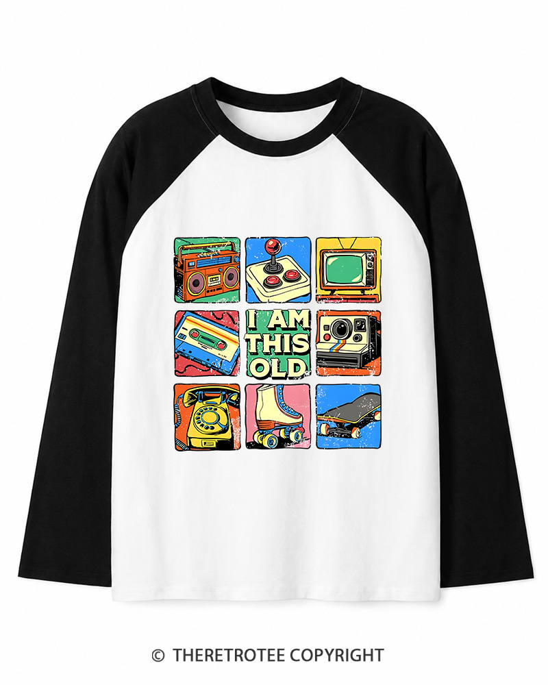 TheRetroTee I Am This Old Vintage Nostalgia Cassette Tape 1980s Long Sleeve Raglan T-Shirt