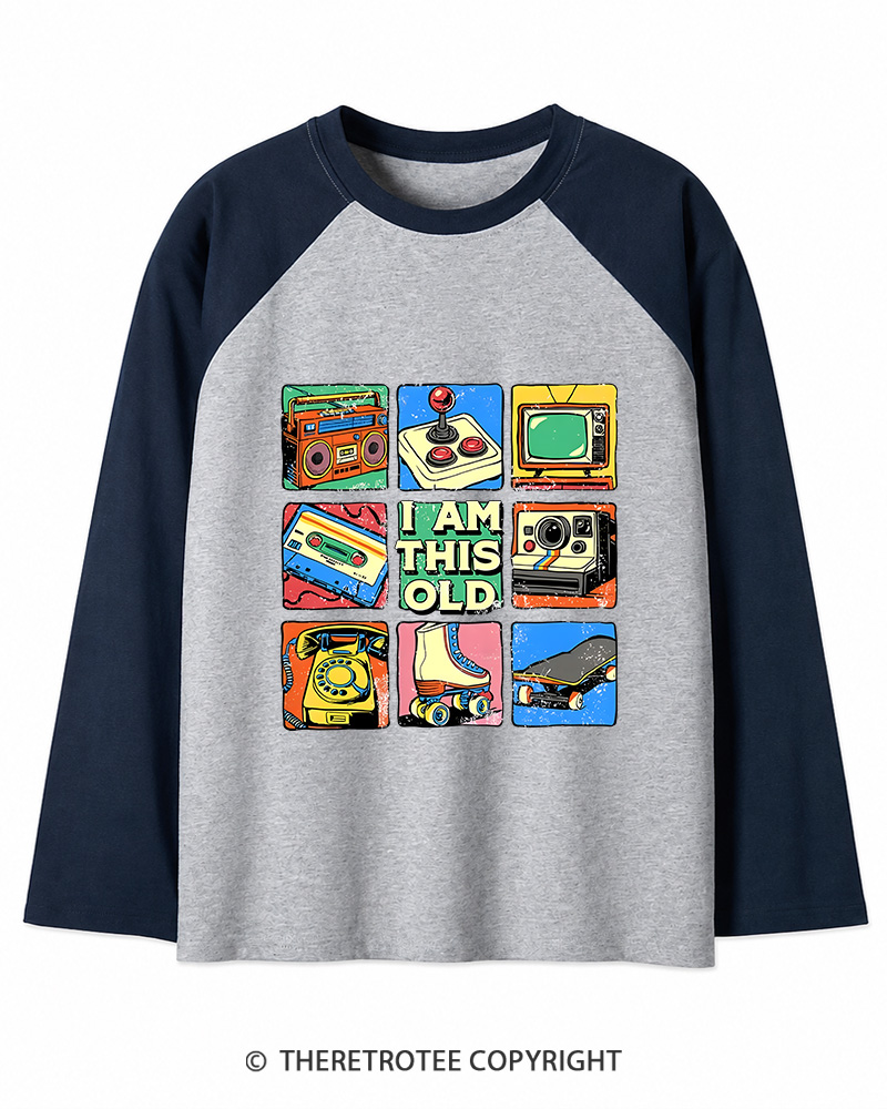 TheRetroTee I Am This Old Vintage Nostalgia Cassette Tape 1980s Long Sleeve Raglan T-Shirt