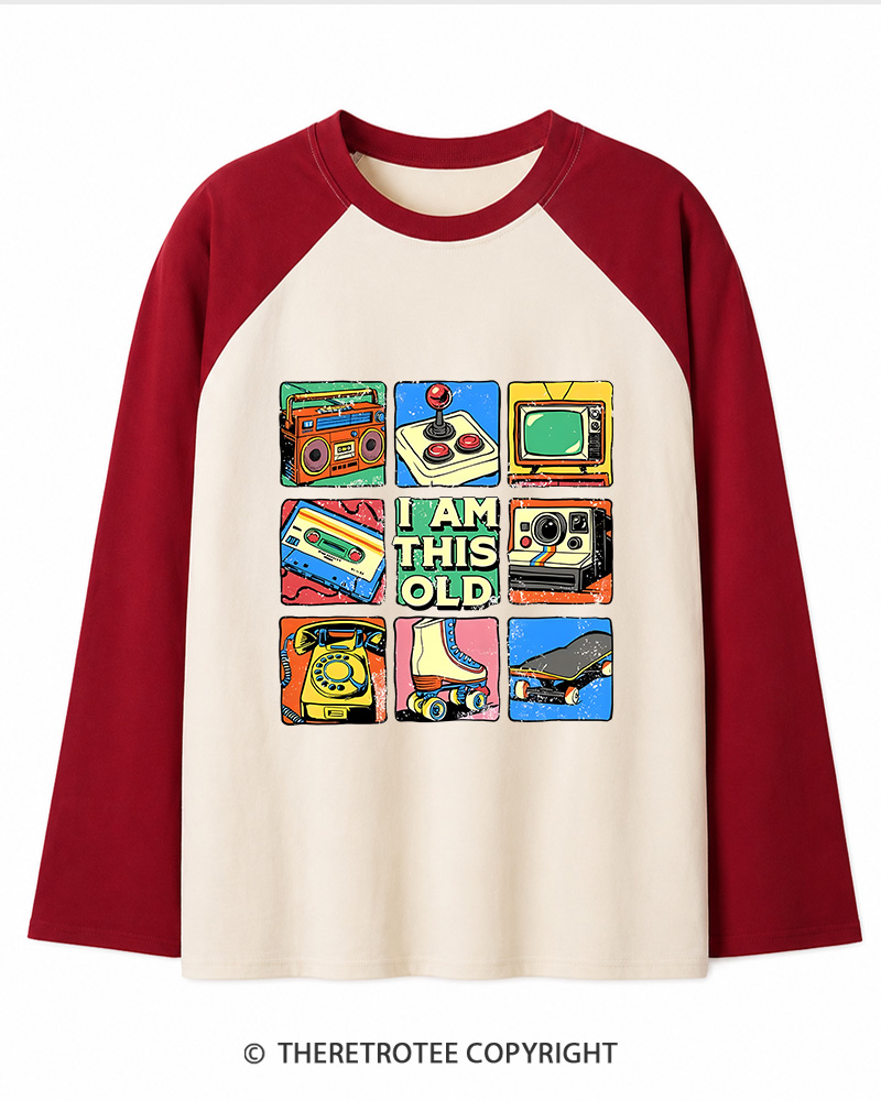 TheRetroTee I Am This Old Vintage Nostalgia Cassette Tape 1980s Long Sleeve Raglan T-Shirt