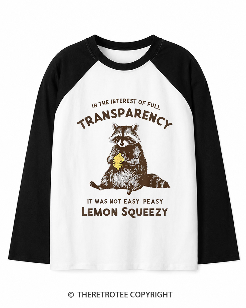 TheRetroTee It Was Not Easy Peasy Lemon Squeezy Raccoon 1970s Long Sleeve Raglan T-Shirt