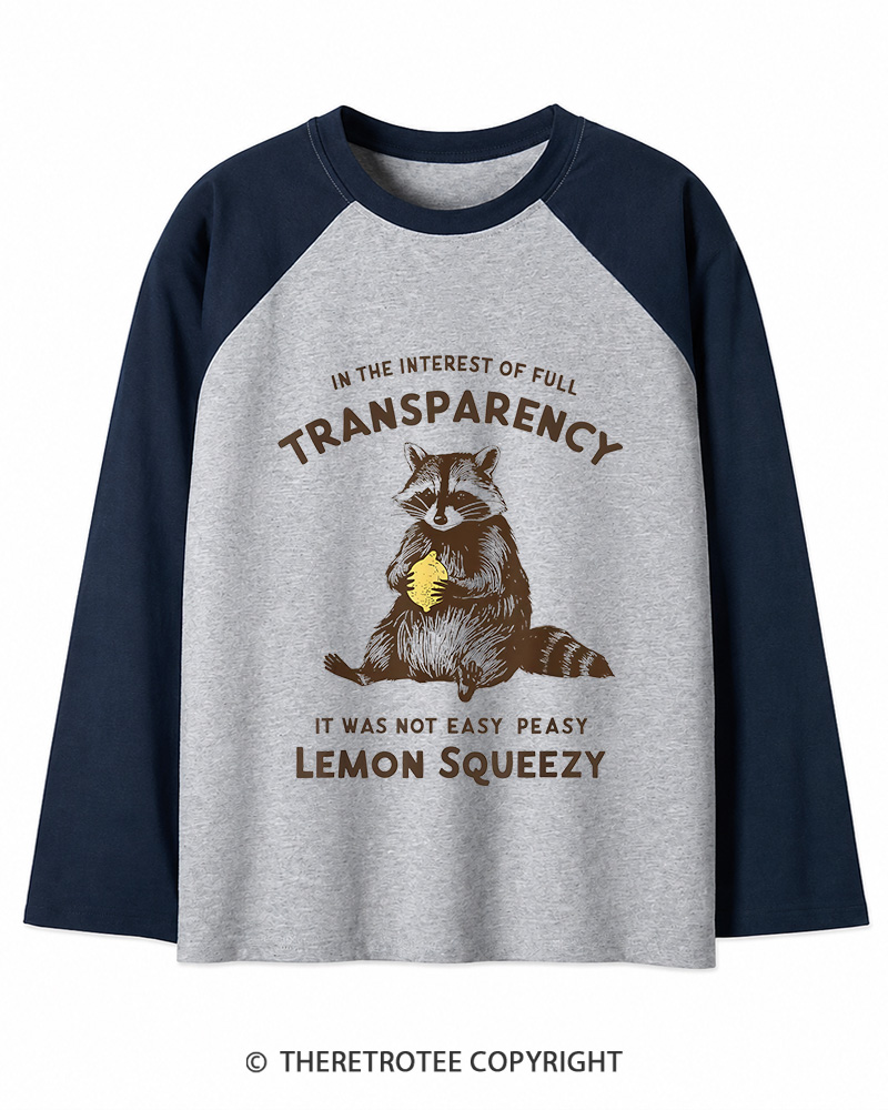 TheRetroTee It Was Not Easy Peasy Lemon Squeezy Raccoon 1970s Long Sleeve Raglan T-Shirt