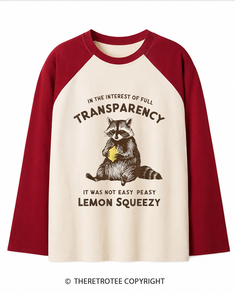 TheRetroTee It Was Not Easy Peasy Lemon Squeezy Raccoon 1970s Long Sleeve Raglan T-Shirt
