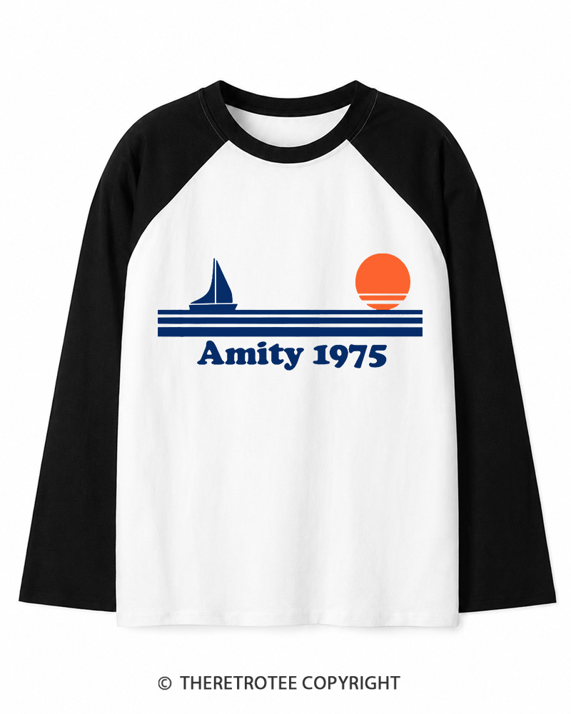 TheRetroTee Classic Stripes 1975 1970s Long Sleeve Raglan T-Shirt
