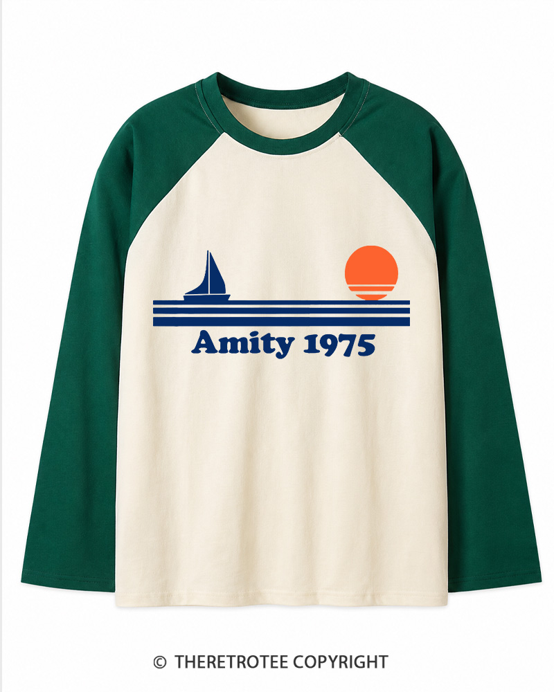 TheRetroTee Classic Stripes 1975 1970s Long Sleeve Raglan T-Shirt