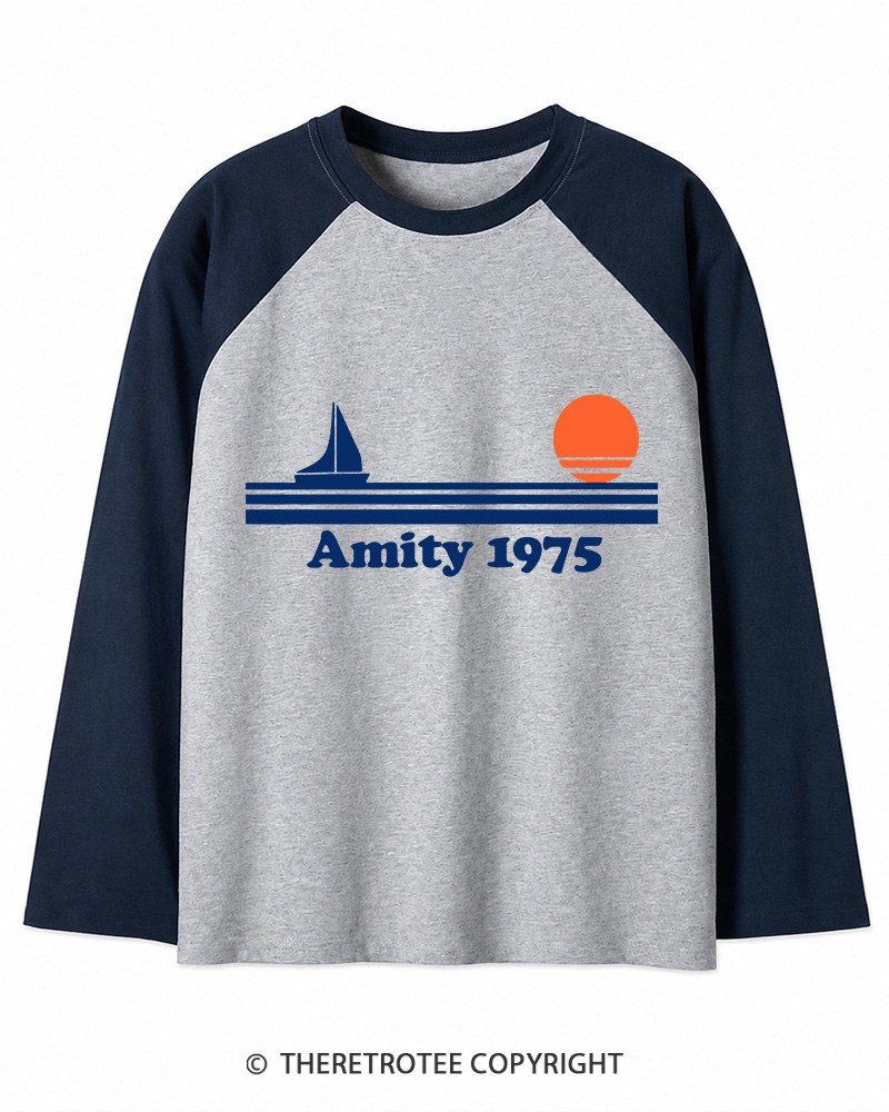 TheRetroTee Classic Stripes 1975 1970s Long Sleeve Raglan T-Shirt