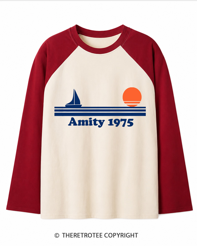 TheRetroTee Classic Stripes 1975 1970s Long Sleeve Raglan T-Shirt