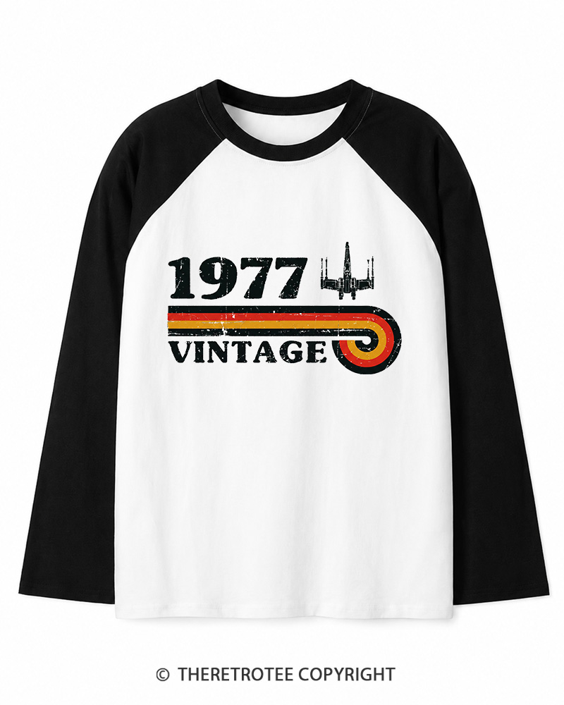 TheRetroTee 1977 Vintage Wing Long Sleeve Raglan T-Shirt