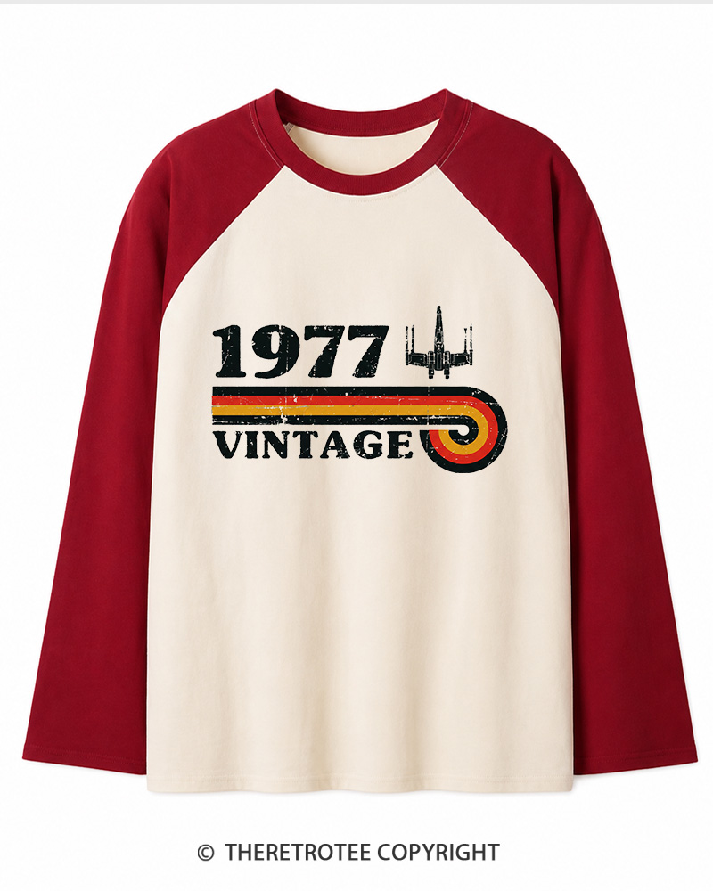 TheRetroTee 1977 Vintage Wing Long Sleeve Raglan T-Shirt