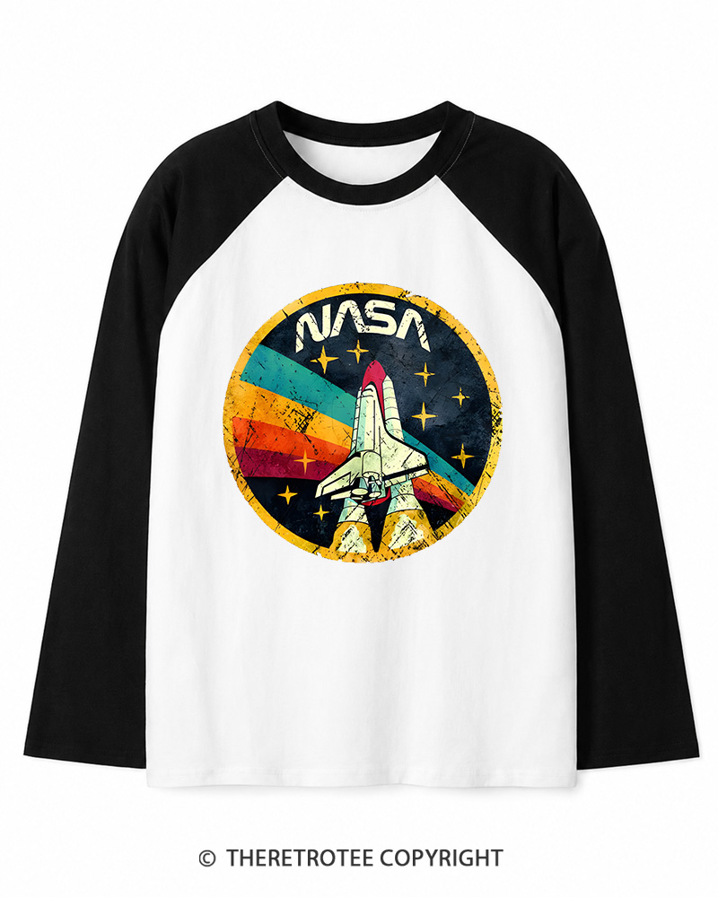 TheRetroTee Orbital Launch Program 1970s Long Sleeve Raglan T-Shirt