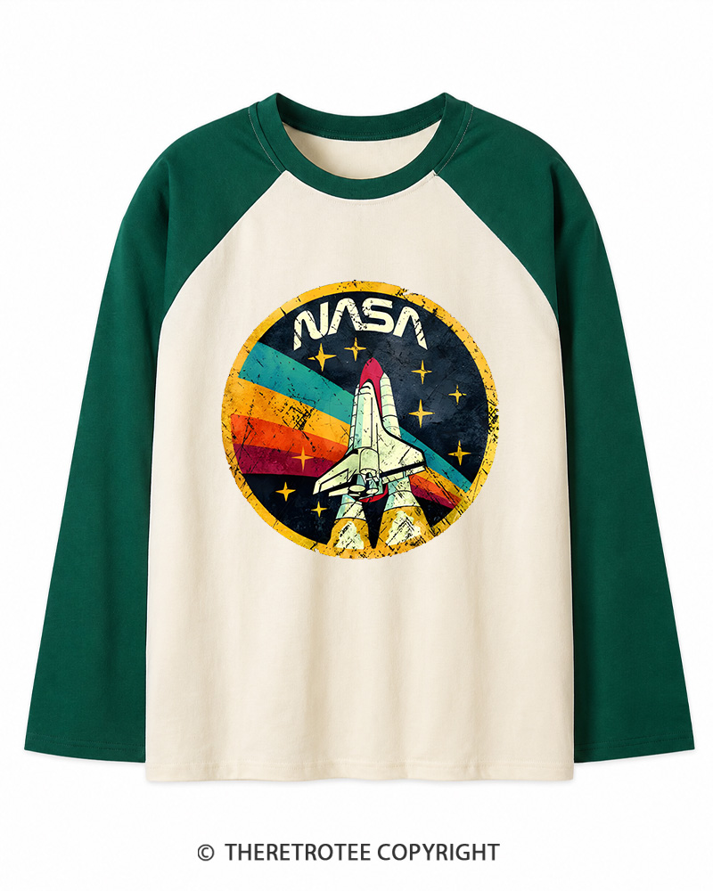 TheRetroTee Orbital Launch Program 1970s Long Sleeve Raglan T-Shirt