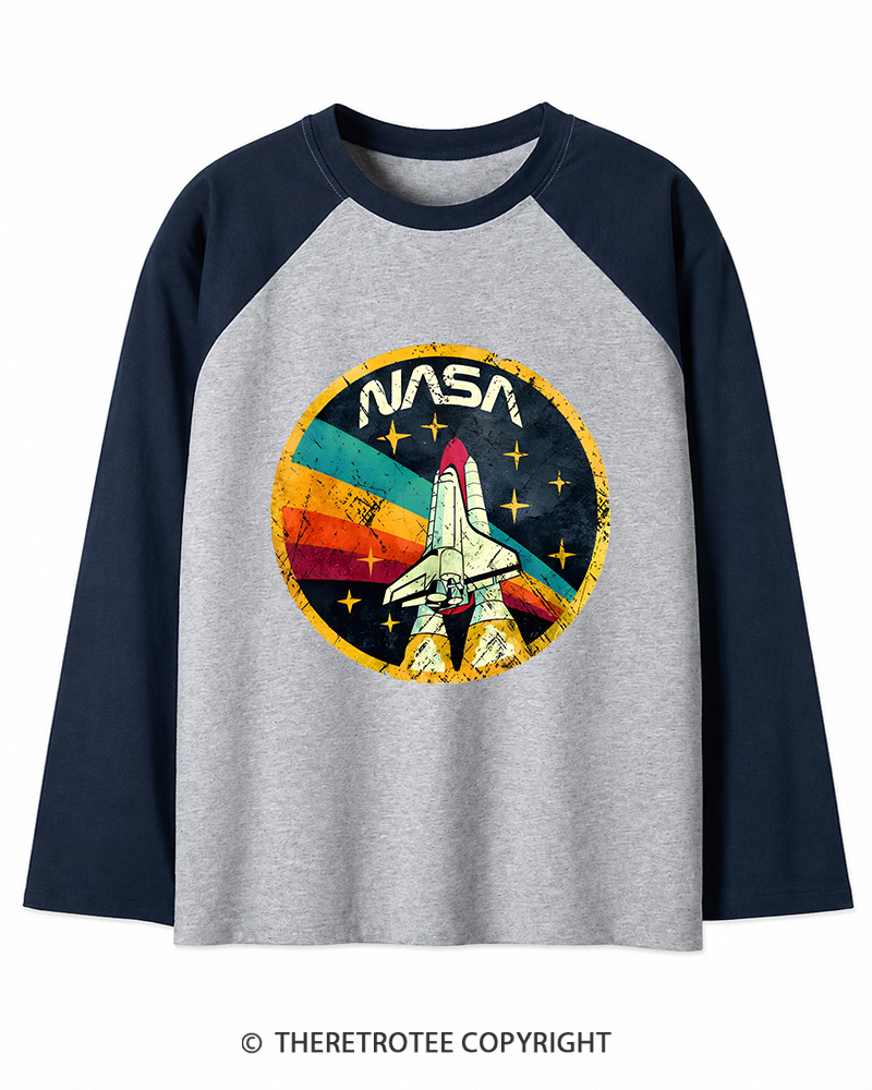 TheRetroTee Orbital Launch Program 1970s Long Sleeve Raglan T-Shirt