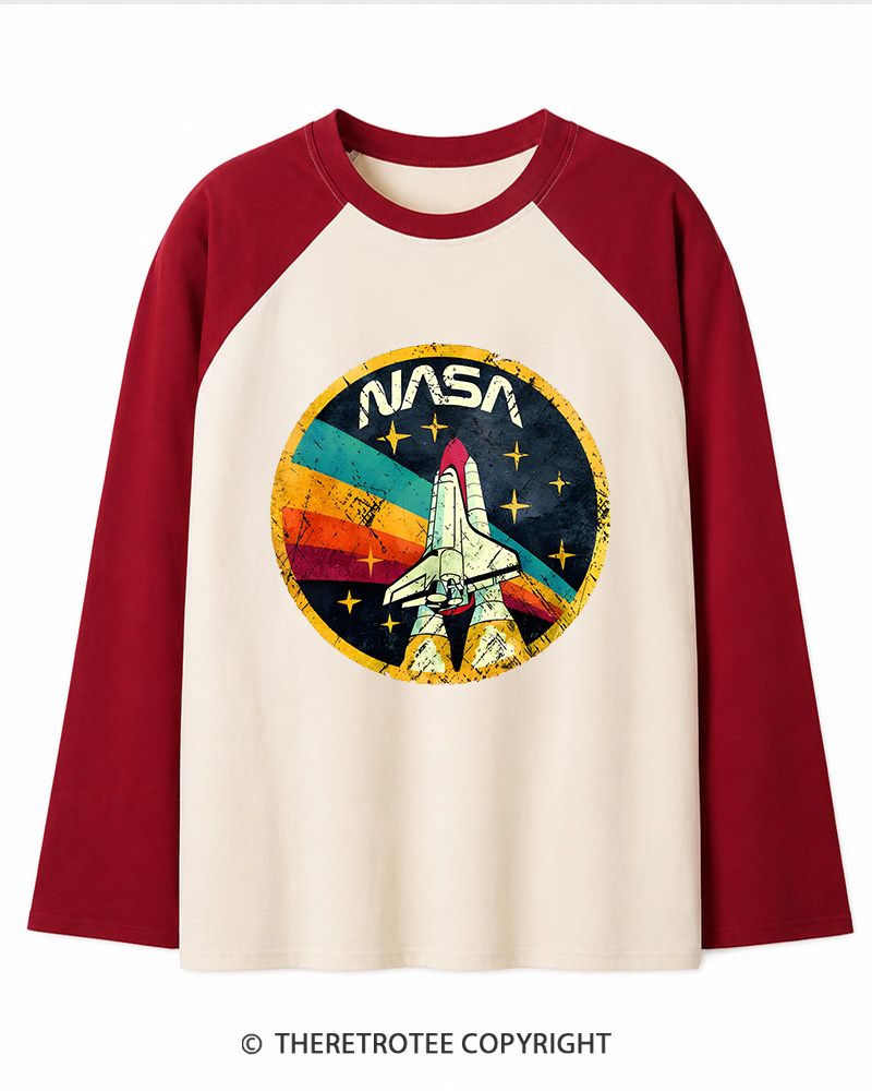 TheRetroTee Orbital Launch Program 1970s Long Sleeve Raglan T-Shirt