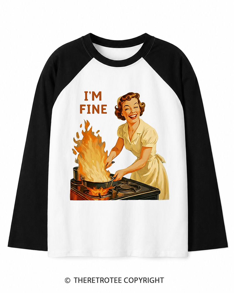 TheRetroTee I’m Fine 1950s Long Sleeve Raglan T-Shirt