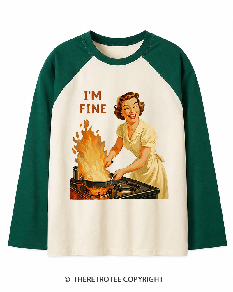 TheRetroTee I’m Fine 1950s Long Sleeve Raglan T-Shirt