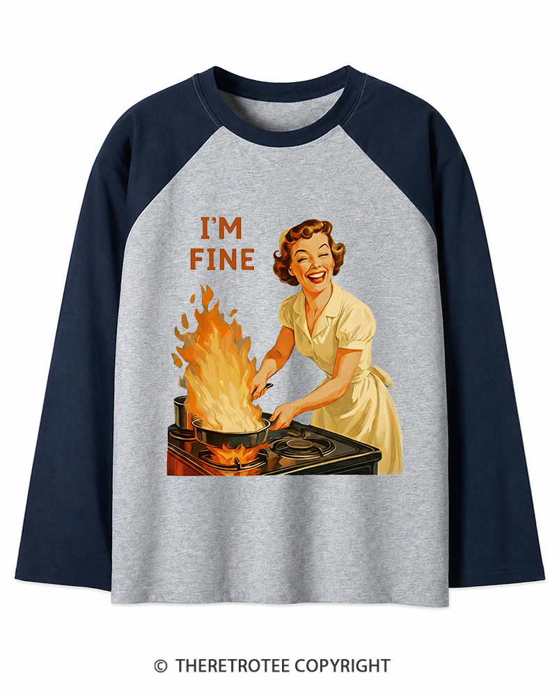 TheRetroTee I’m Fine 1950s Long Sleeve Raglan T-Shirt