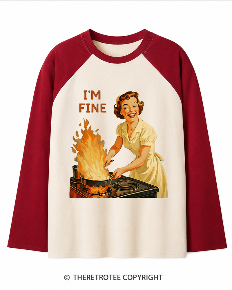 TheRetroTee I’m Fine 1950s Long Sleeve Raglan T-Shirt