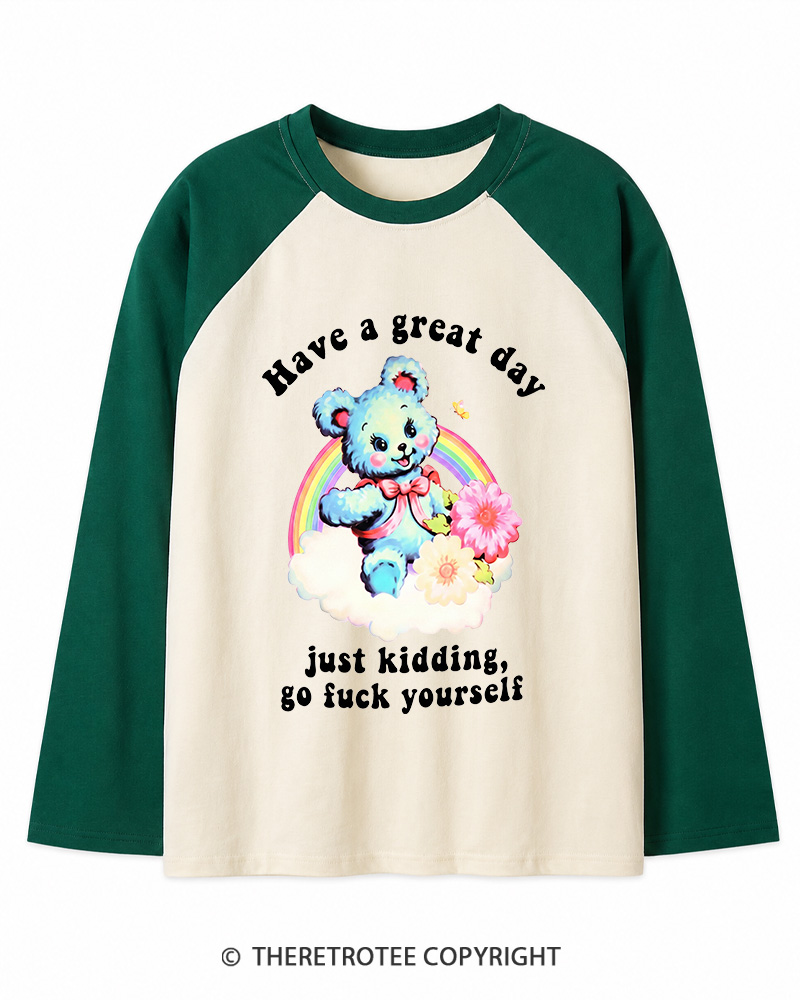 TheRetroTee Have a Great Day 1970s Long Sleeve Raglan T-Shirt