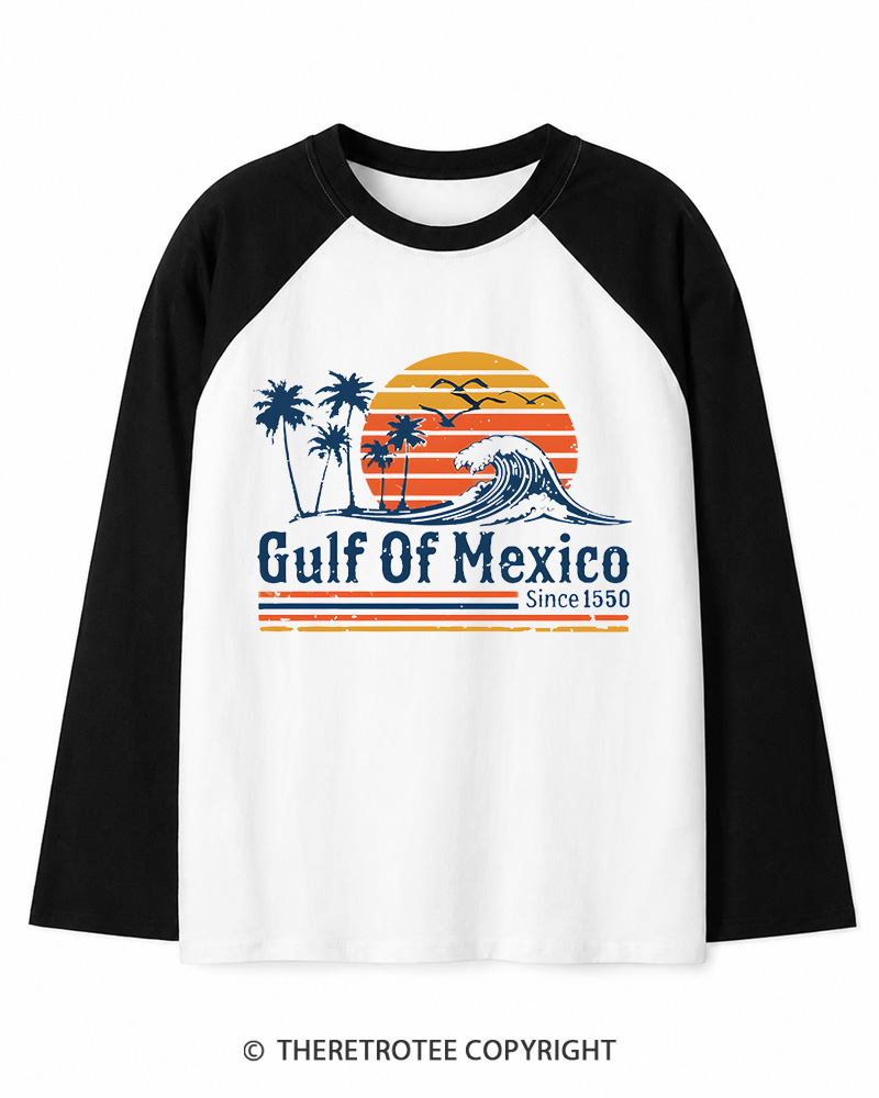 TheRetroTee Gulf Of Mexico 1970s Long Sleeve Raglan T-Shirt
