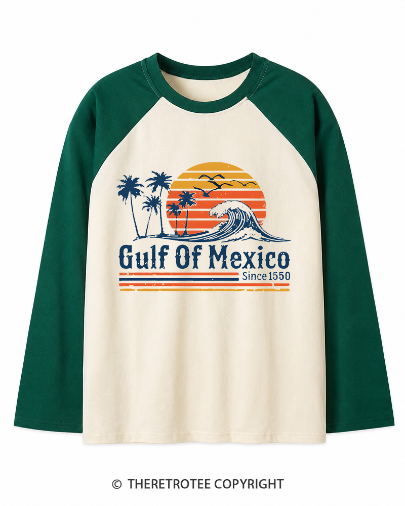 TheRetroTee Gulf Of Mexico 1970s Long Sleeve Raglan T-Shirt