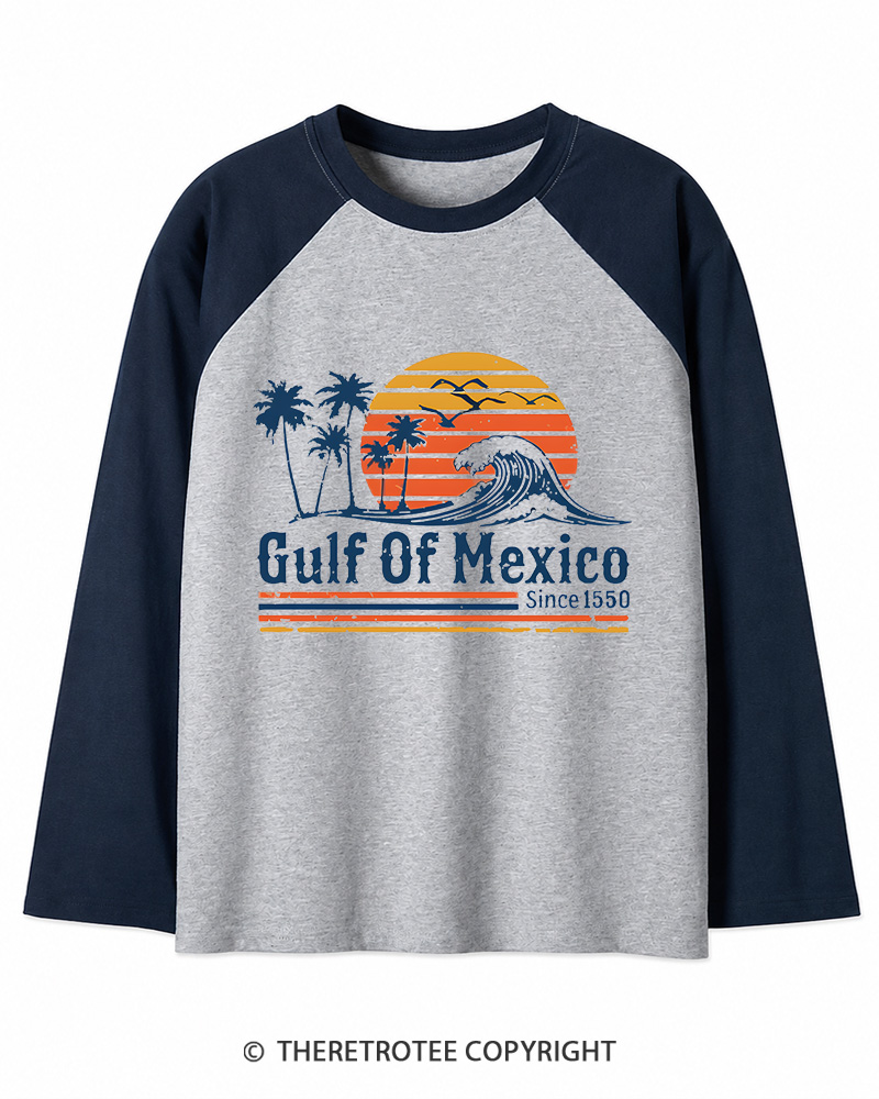 TheRetroTee Gulf Of Mexico 1970s Long Sleeve Raglan T-Shirt