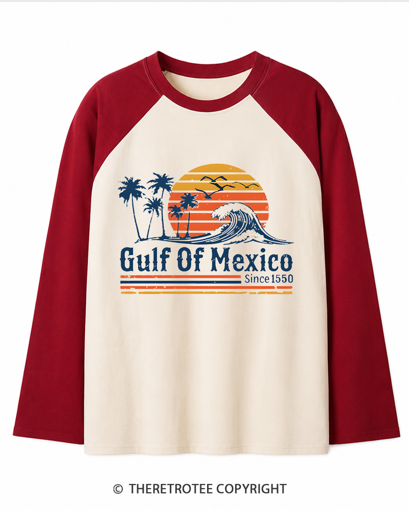 TheRetroTee Gulf Of Mexico 1970s Long Sleeve Raglan T-Shirt