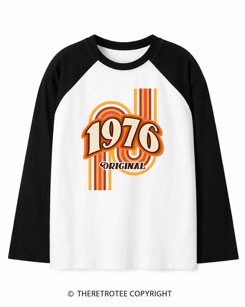 TheRetroTee 1976 Original Classic Nostalgia Graphic Long Sleeve Raglan T-Shirt