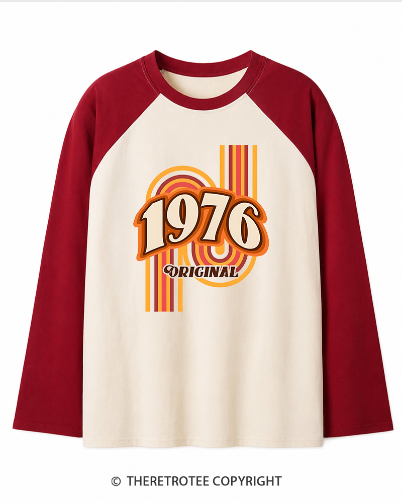 TheRetroTee 1976 Original Classic Nostalgia Graphic Long Sleeve Raglan T-Shirt