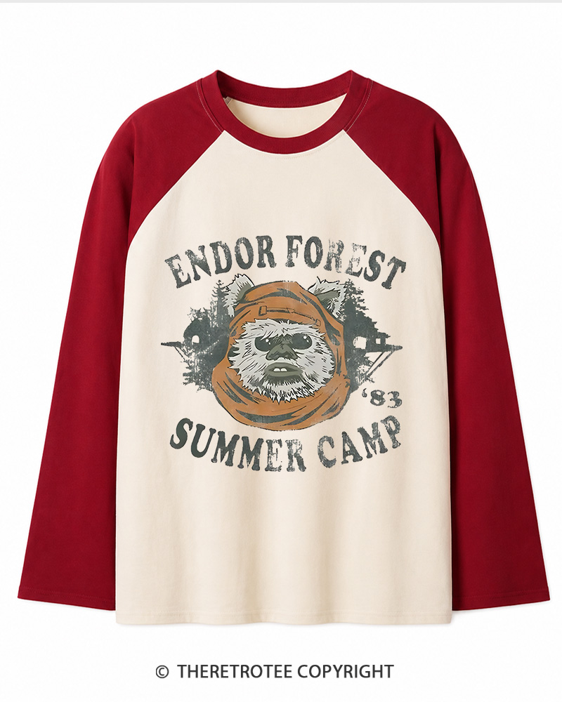 TheRetroTee Endor Forest Summer Camp 1980s Long Sleeve Raglan T-Shirt