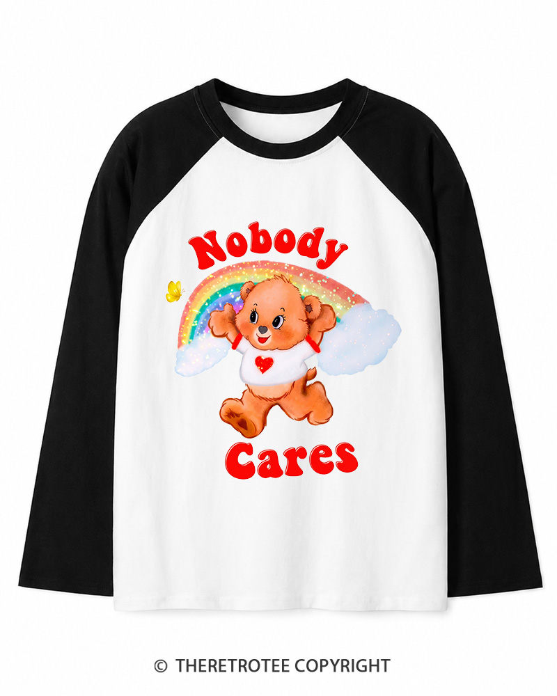 TheRetroTee Nobody Cares 1970s Long Sleeve Raglan T-Shirt