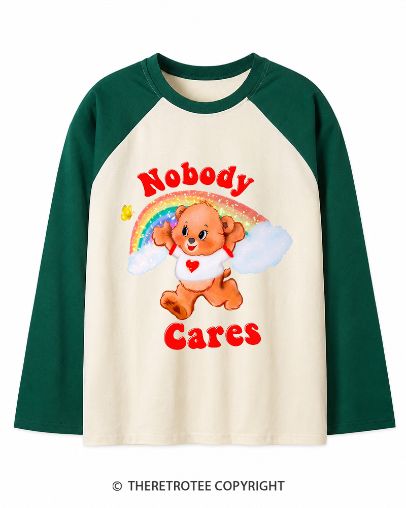 TheRetroTee Nobody Cares 1970s Long Sleeve Raglan T-Shirt