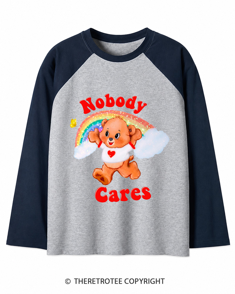 TheRetroTee Nobody Cares 1970s Long Sleeve Raglan T-Shirt