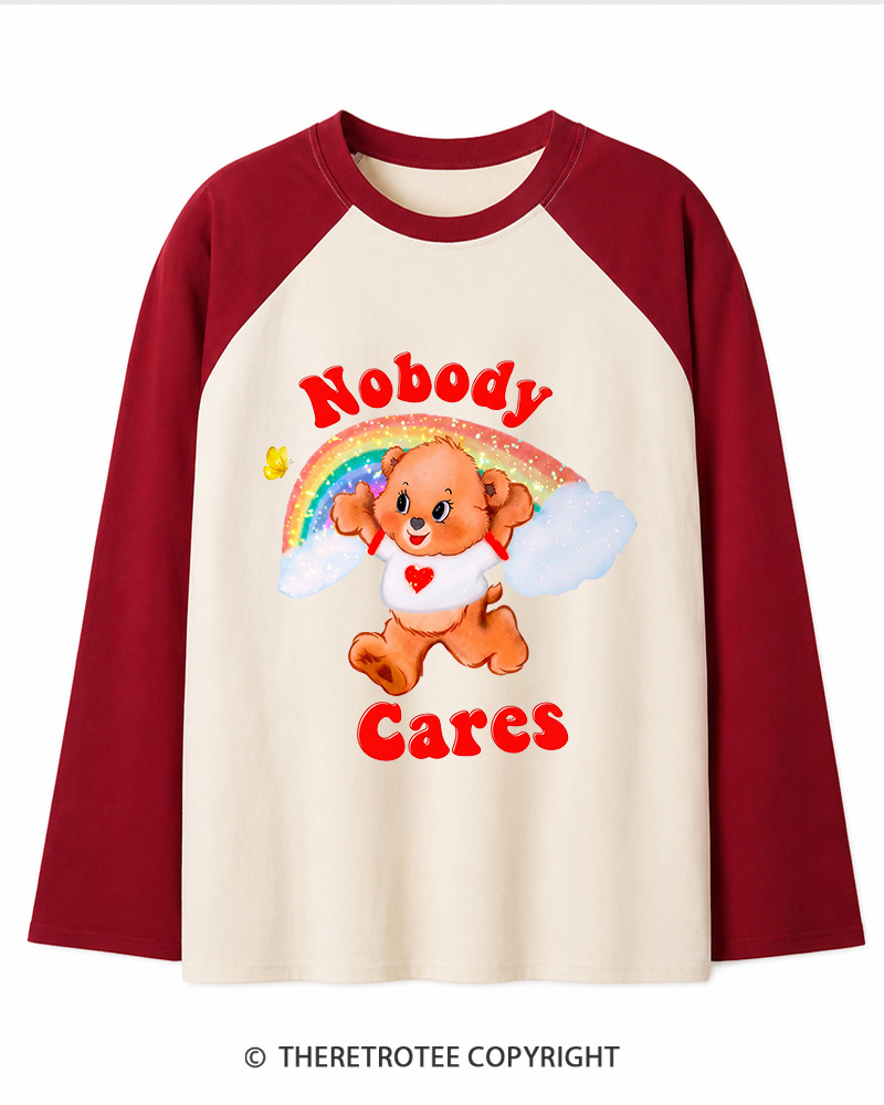 TheRetroTee Nobody Cares 1970s Long Sleeve Raglan T-Shirt